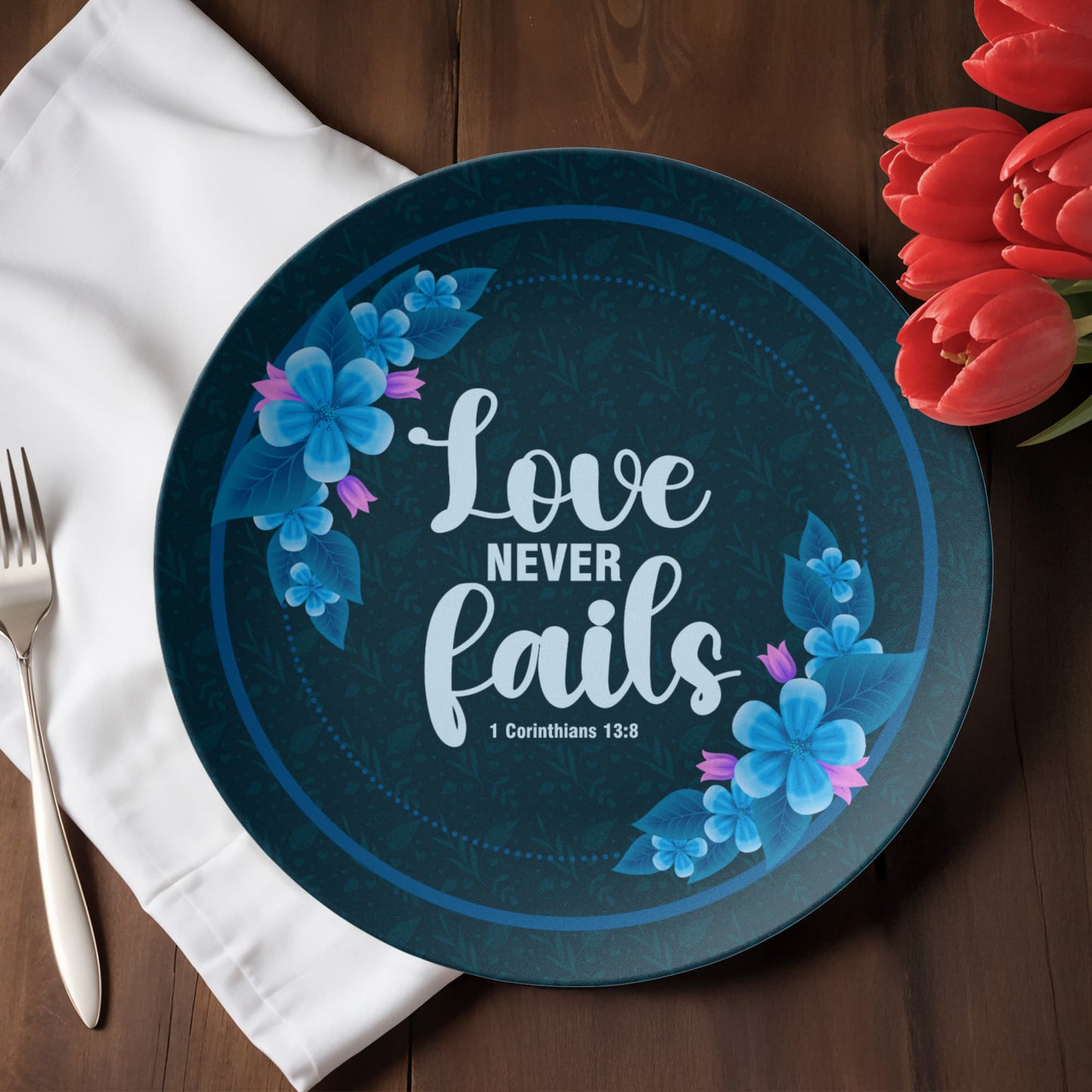 Love Never Fails Plate – Faith-Based Home Décor or Gift
