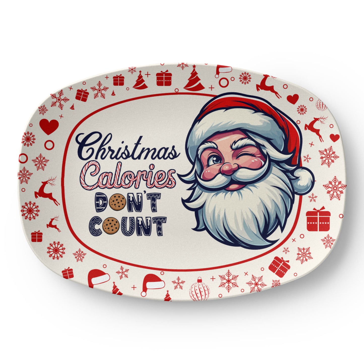 Christmas Calories Don’t Count Platter – Funny Holiday Serving Tray with Santa Design