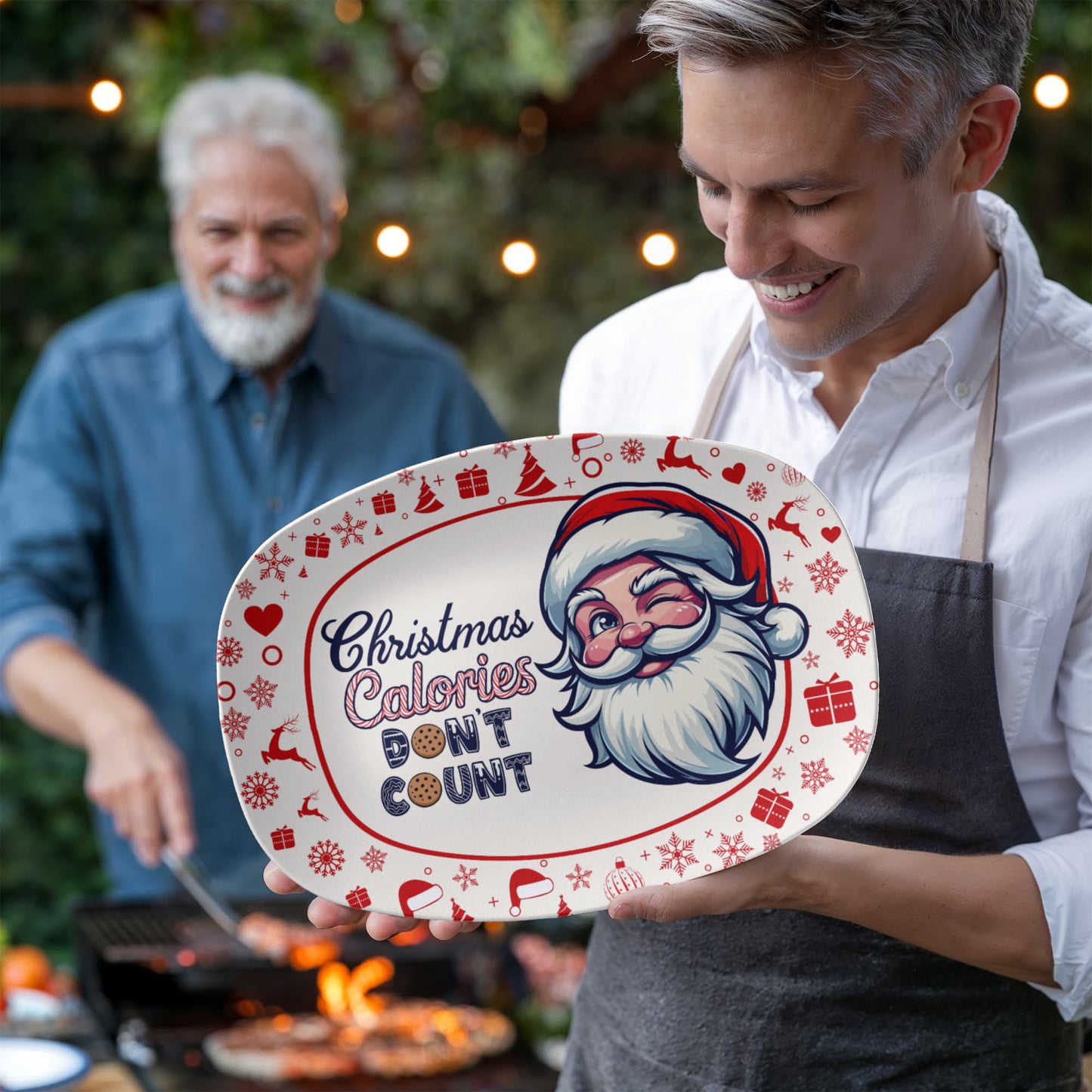 Christmas Calories Don’t Count Platter – Funny Holiday Serving Tray with Santa Design
