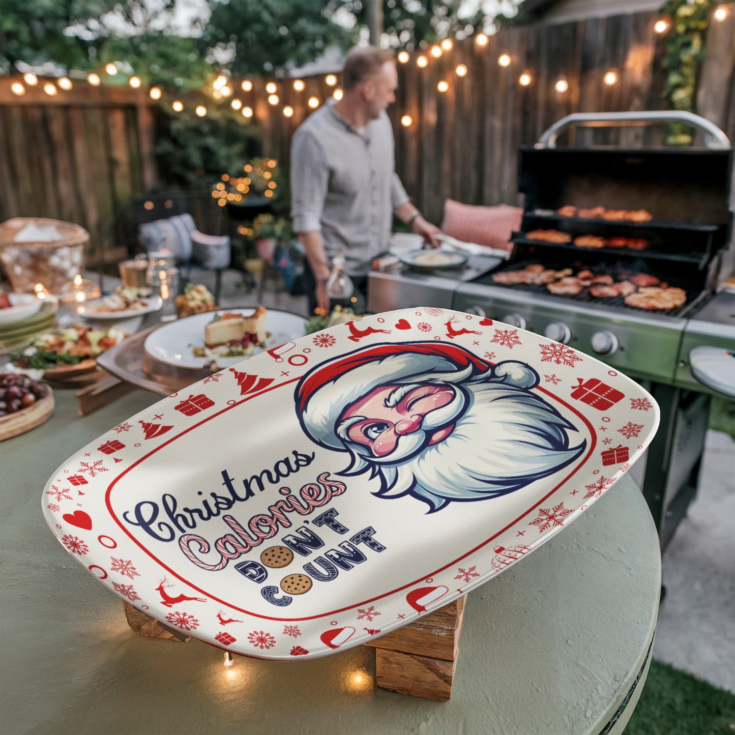 Christmas Calories Don’t Count Platter – Funny Holiday Serving Tray with Santa Design