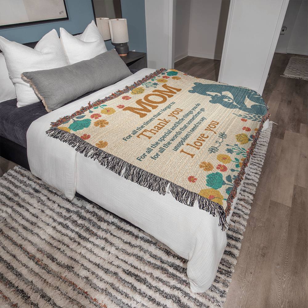 "I Love You Mom" Woven Throw Blanket