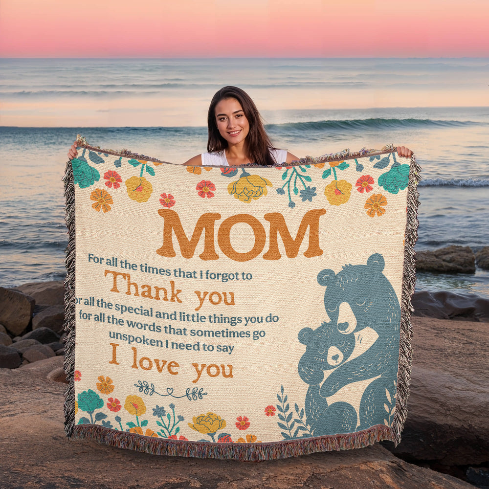 "I Love You Mom" Woven Throw Blanket