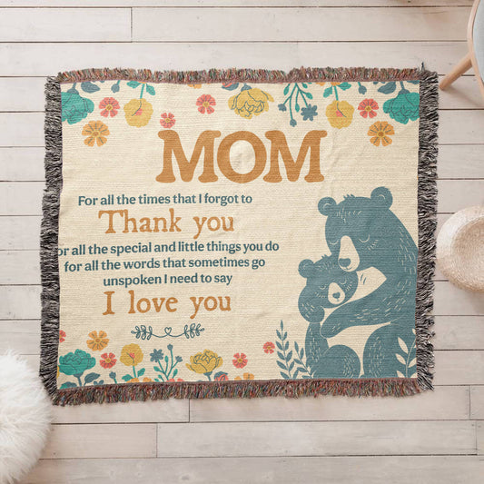 "I Love You Mom" Woven Throw Blanket