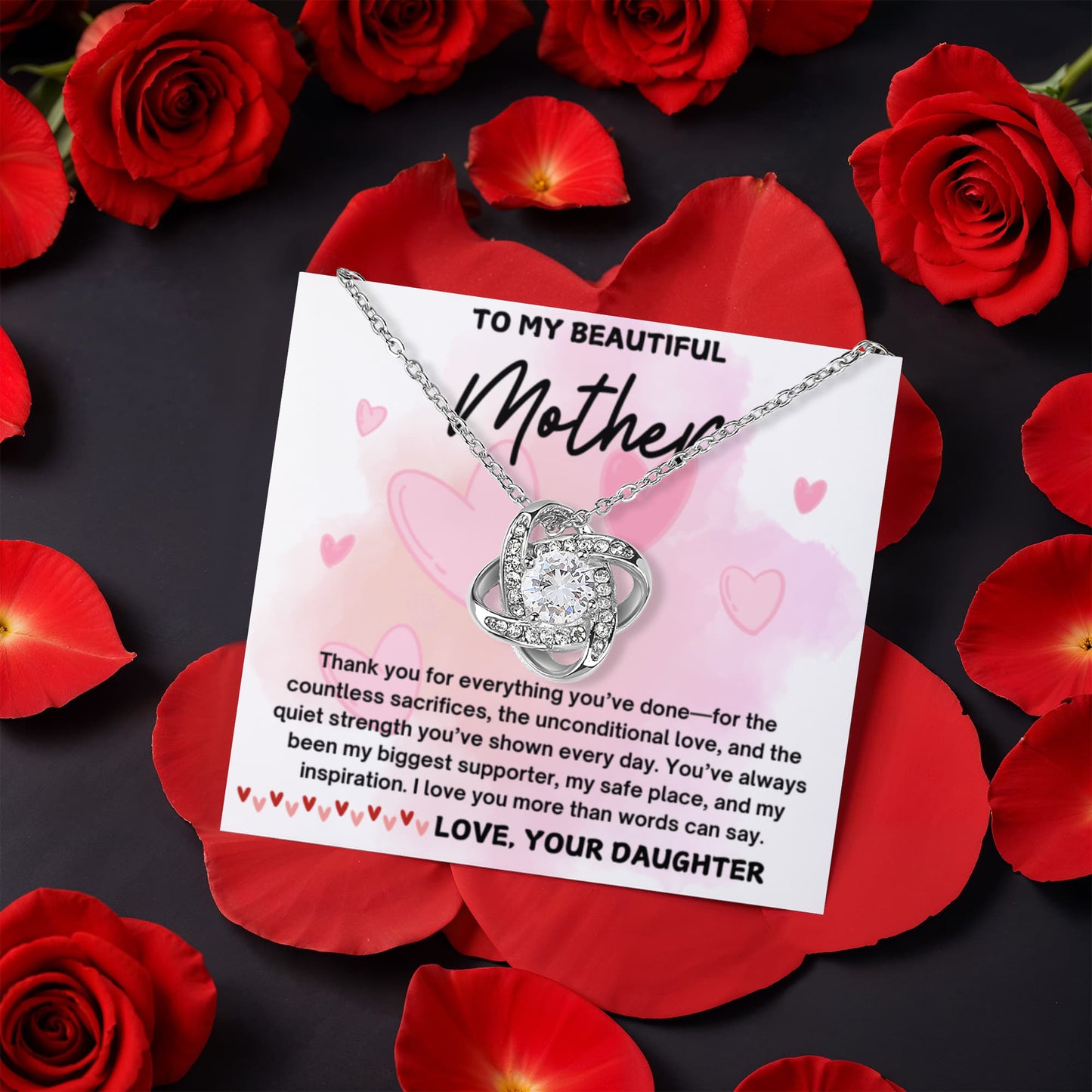 Mother & Daughter Love Knot Necklace with Eternal Rose Box, Mother's Day Gift, Jewelry For Mom, Gift From Daughter to Mom, Keepsake Jewelry for Mother's Day