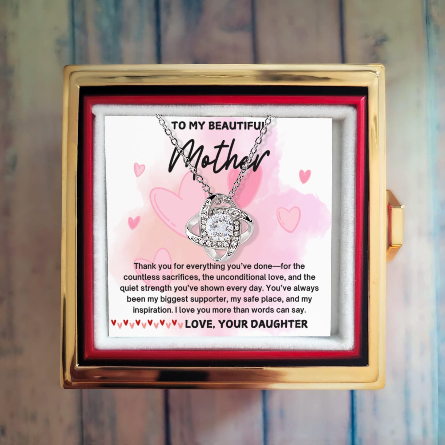 Mother & Daughter Love Knot Necklace with Eternal Rose Box, Mother's Day Gift, Jewelry For Mom, Gift From Daughter to Mom, Keepsake Jewelry for Mother's Day