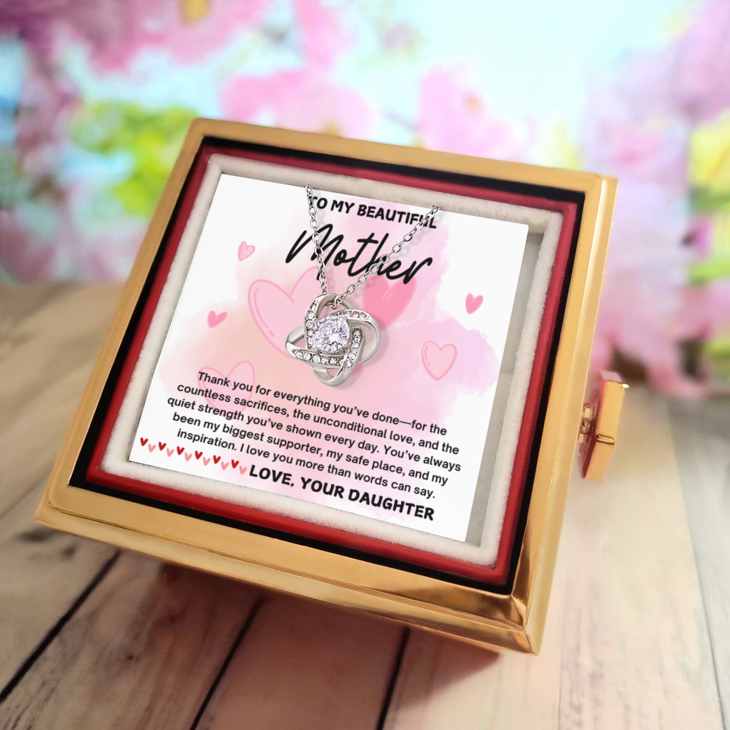 Mother & Daughter Love Knot Necklace with Eternal Rose Box, Mother's Day Gift, Jewelry For Mom, Gift From Daughter to Mom, Keepsake Jewelry for Mother's Day