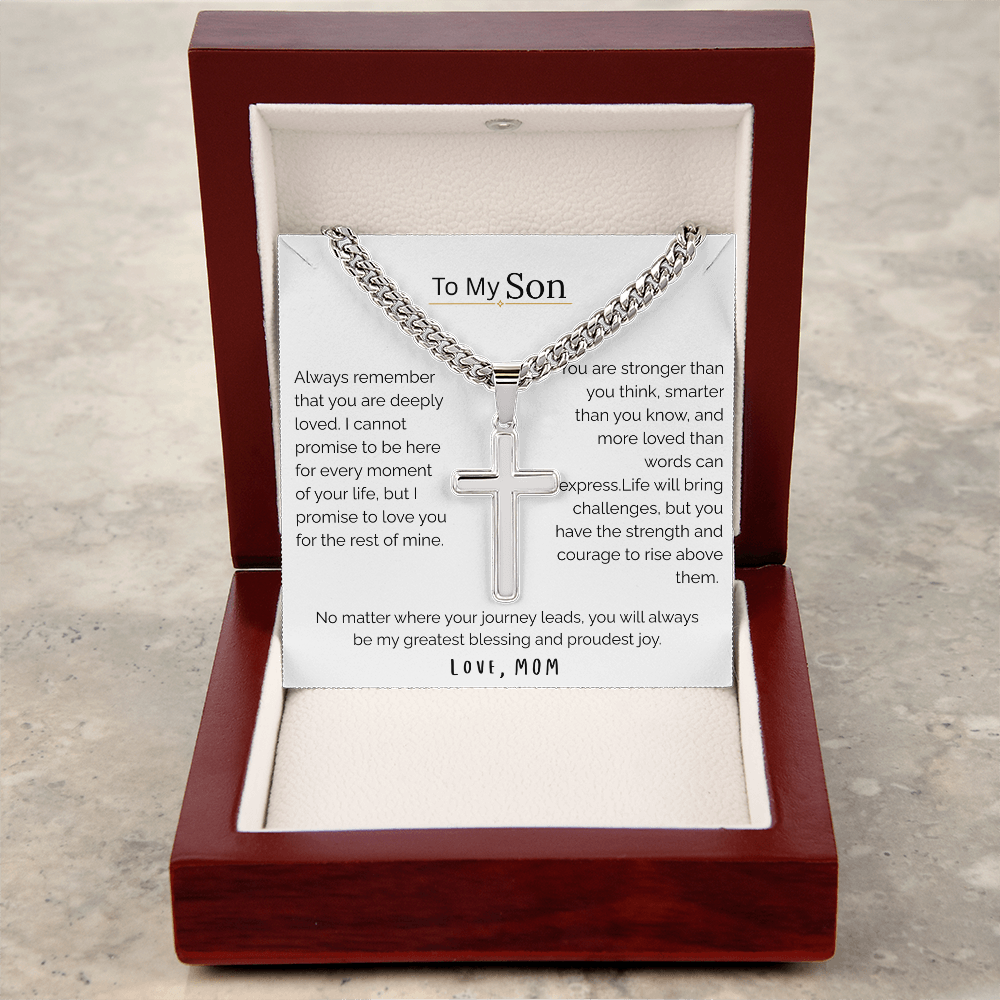 To My Son Cuban Link Necklace with Loving Message Card – Gift from Mom