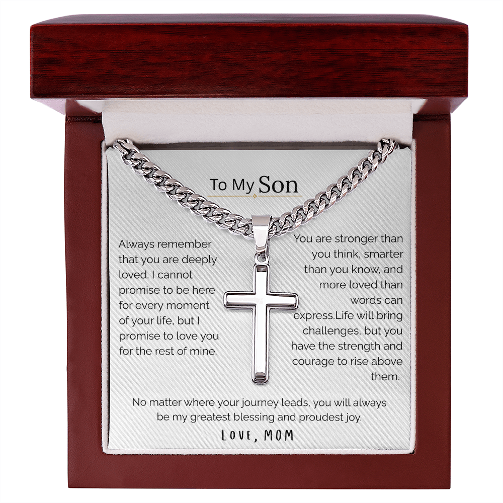 To My Son Cuban Link Necklace with Loving Message Card – Gift from Mom