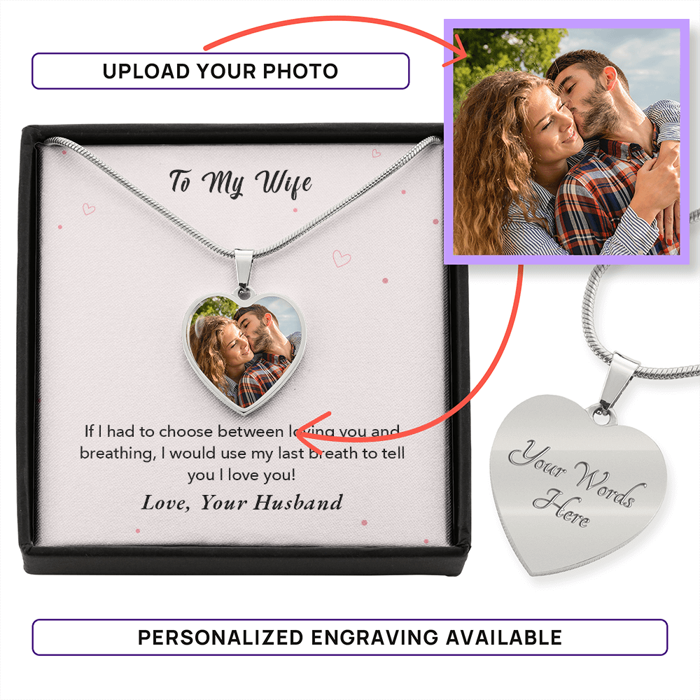 To My Wife Custom Photo Heart Necklace – Valentine’s Day Gift with Engraving