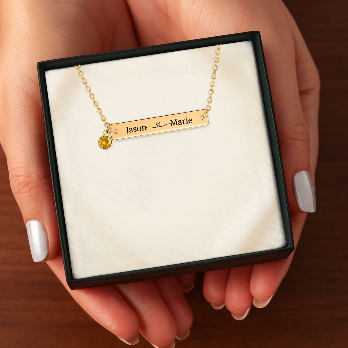 Horizontal Bar Necklace with Birthstone