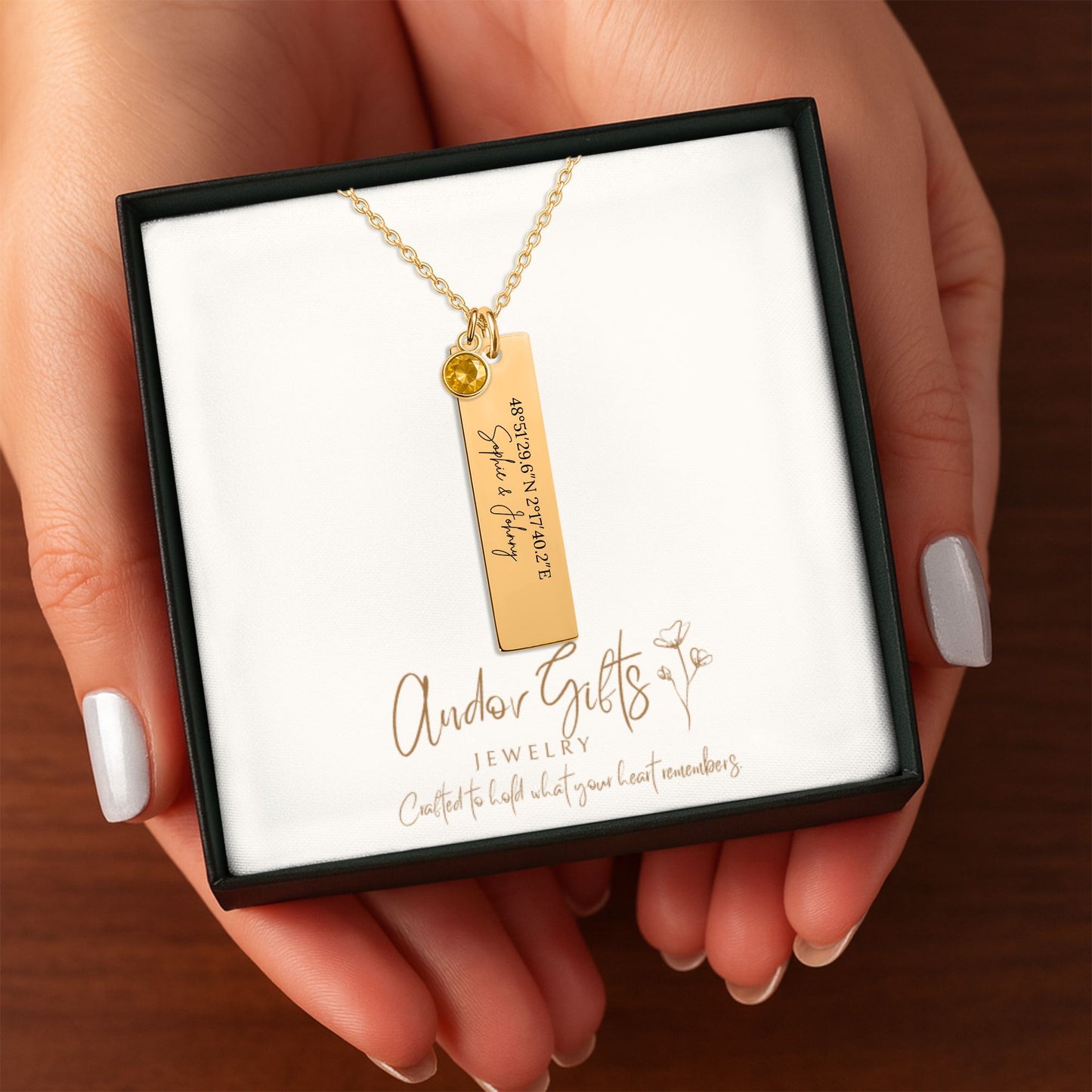 18K Gold Custom Coordinate Necklace with Birthstone, Personalized Coordinate | Where We Met Gift | Long Distance Gift