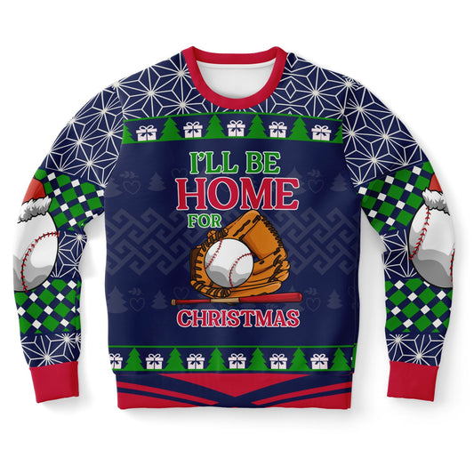 I’ll Be Home for Christmas Baseball Ugly Sweater