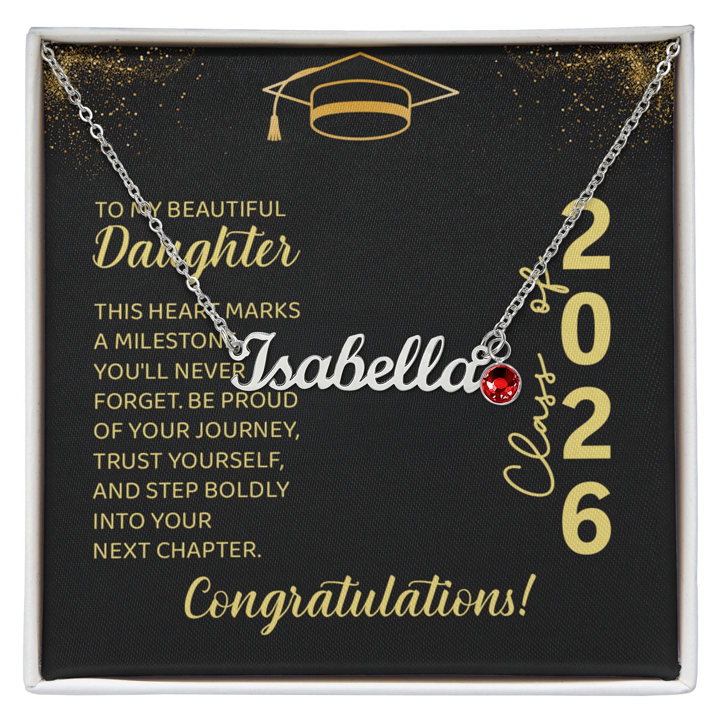 Custom Name Necklace with Birthstone Graduation