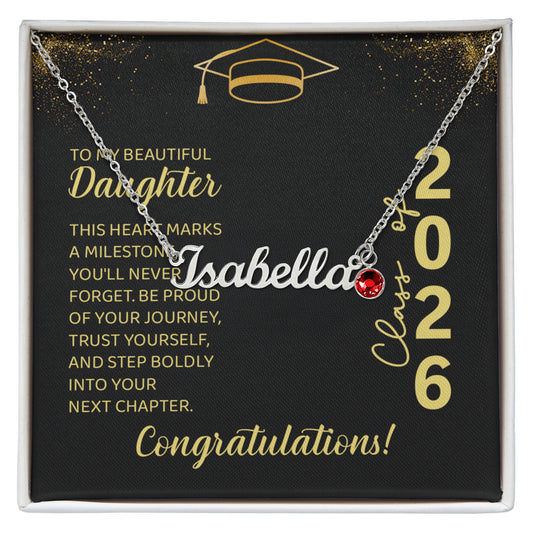 Custom Name Necklace with Birthstone Graduation