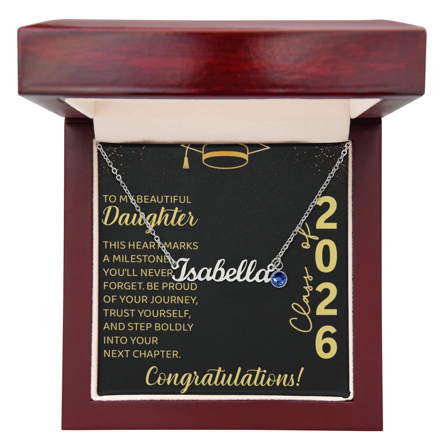Custom Name Necklace with Birthstone Graduation