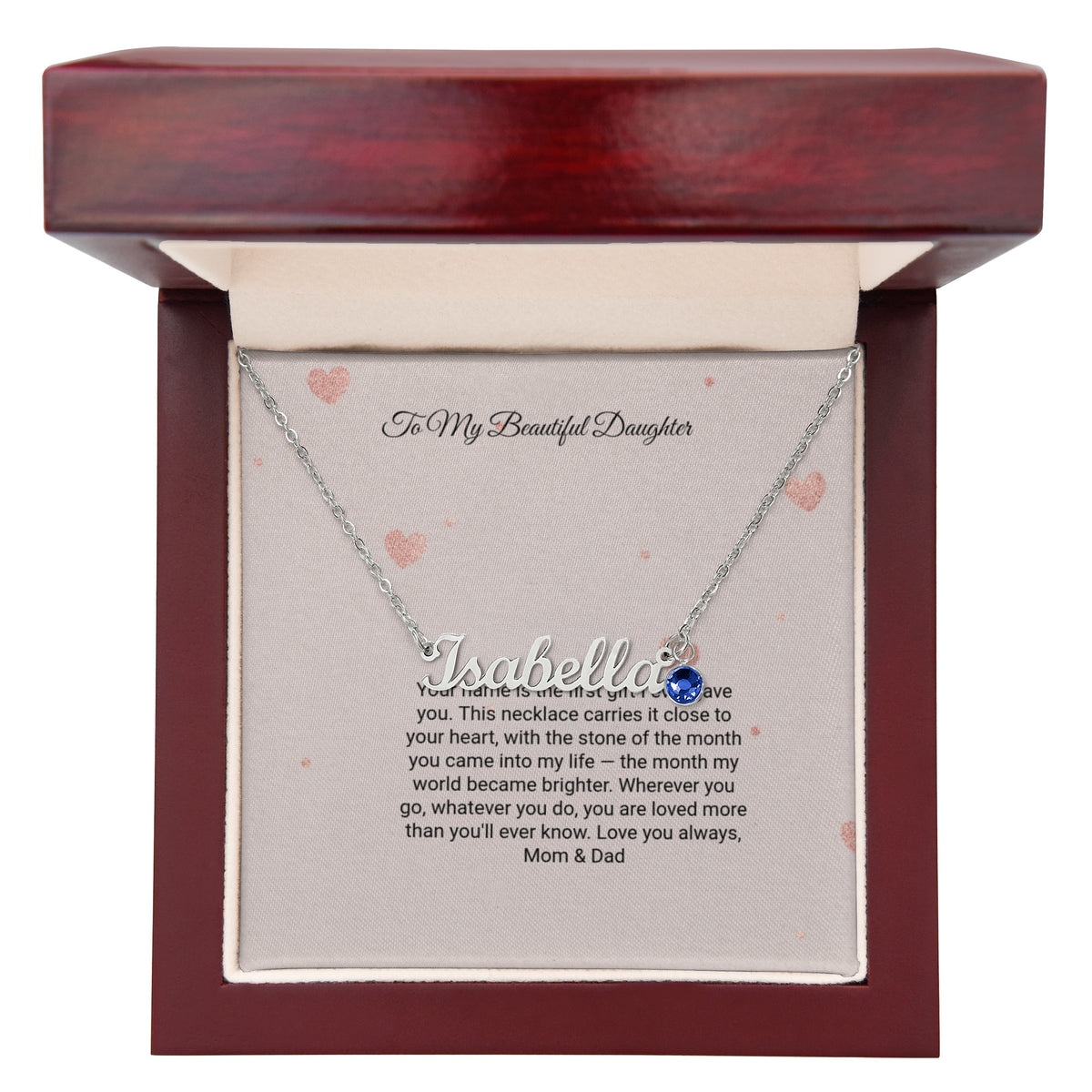 Name Necklace with Birthstone by Andov Gifts • Custom Cursive Name & Birth Month Stone • Christmas Gift for Daughter
