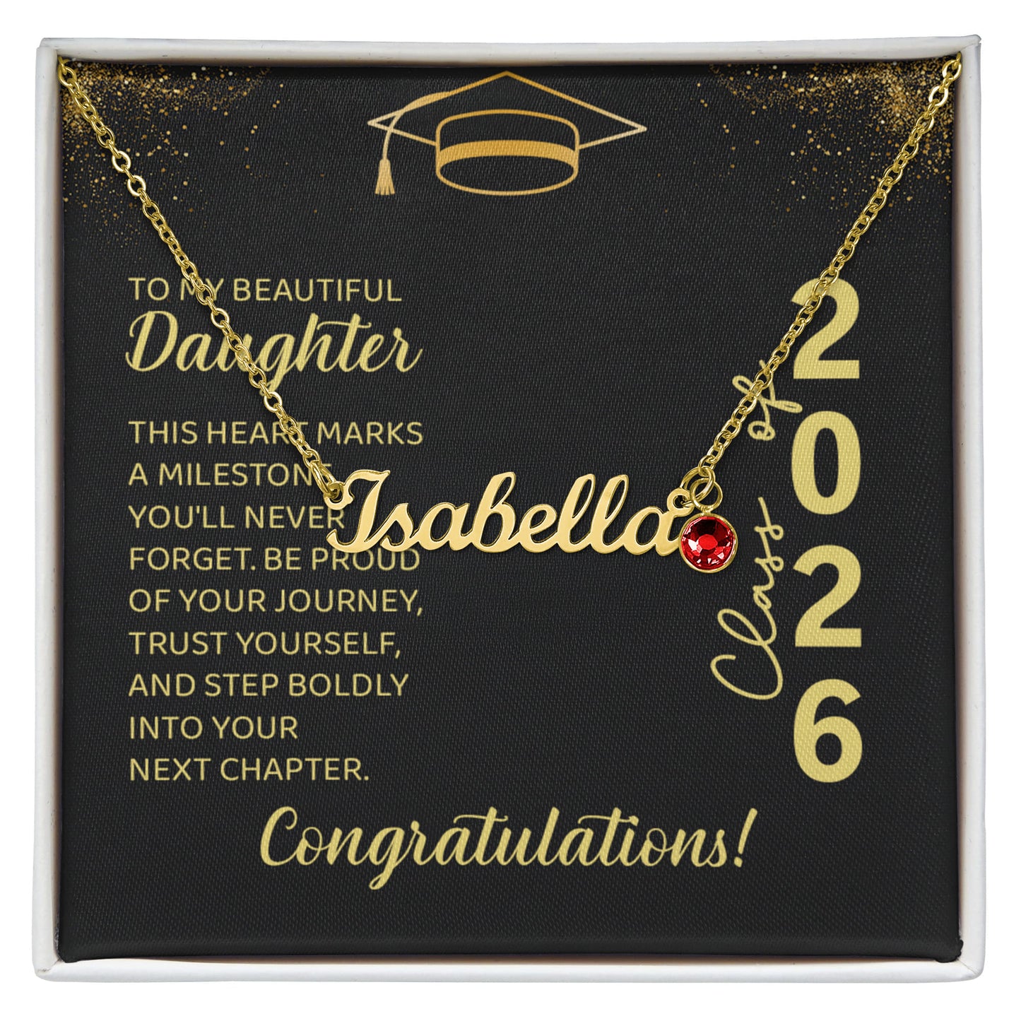 Custom Name Necklace with Birthstone Graduation