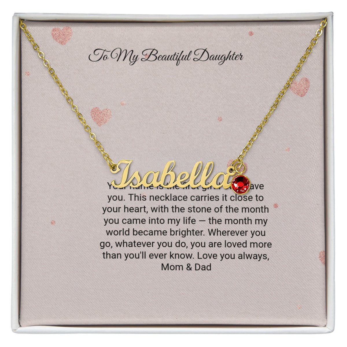 Name Necklace with Birthstone by Andov Gifts • Custom Cursive Name & Birth Month Stone • Christmas Gift for Daughter