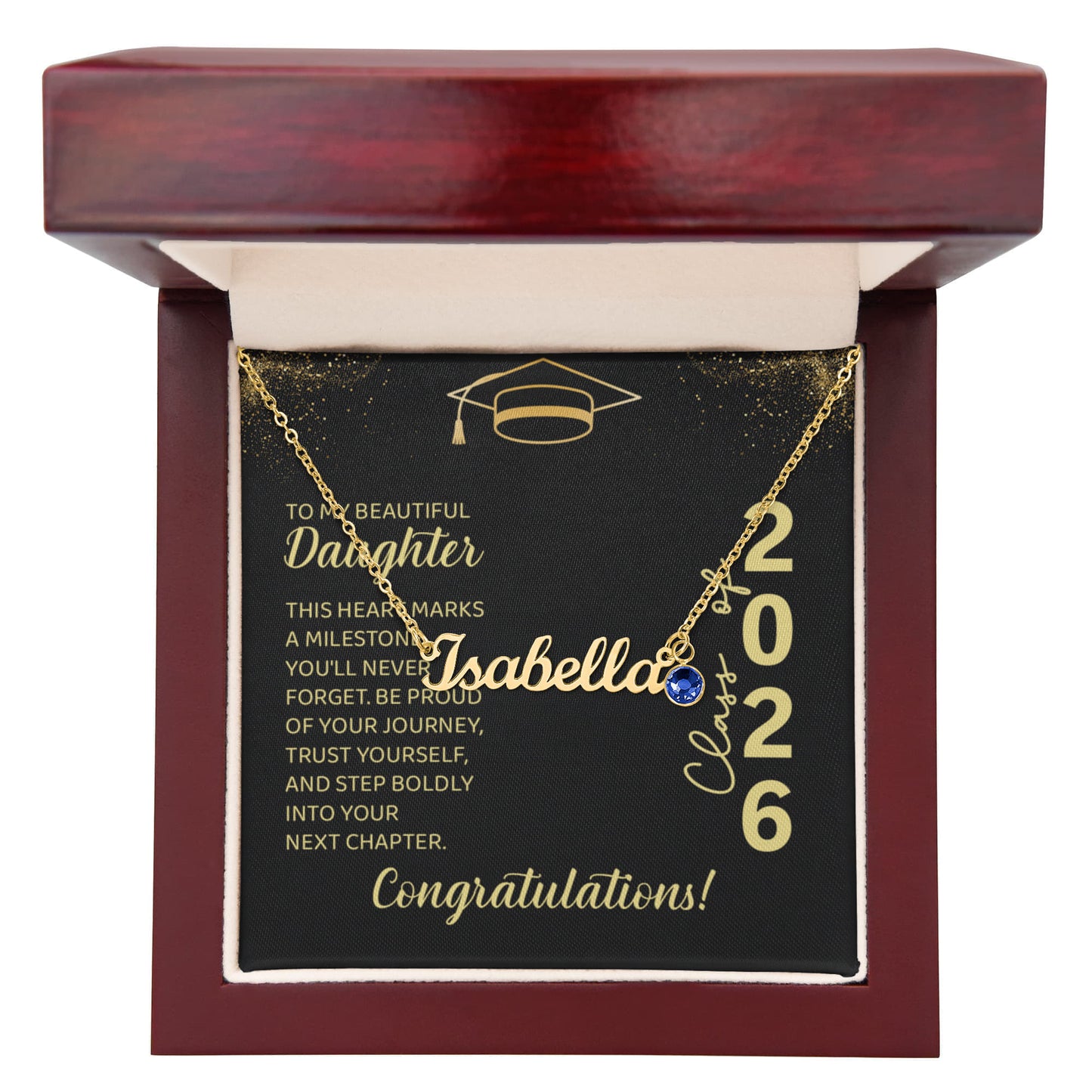 Custom Name Necklace with Birthstone Graduation