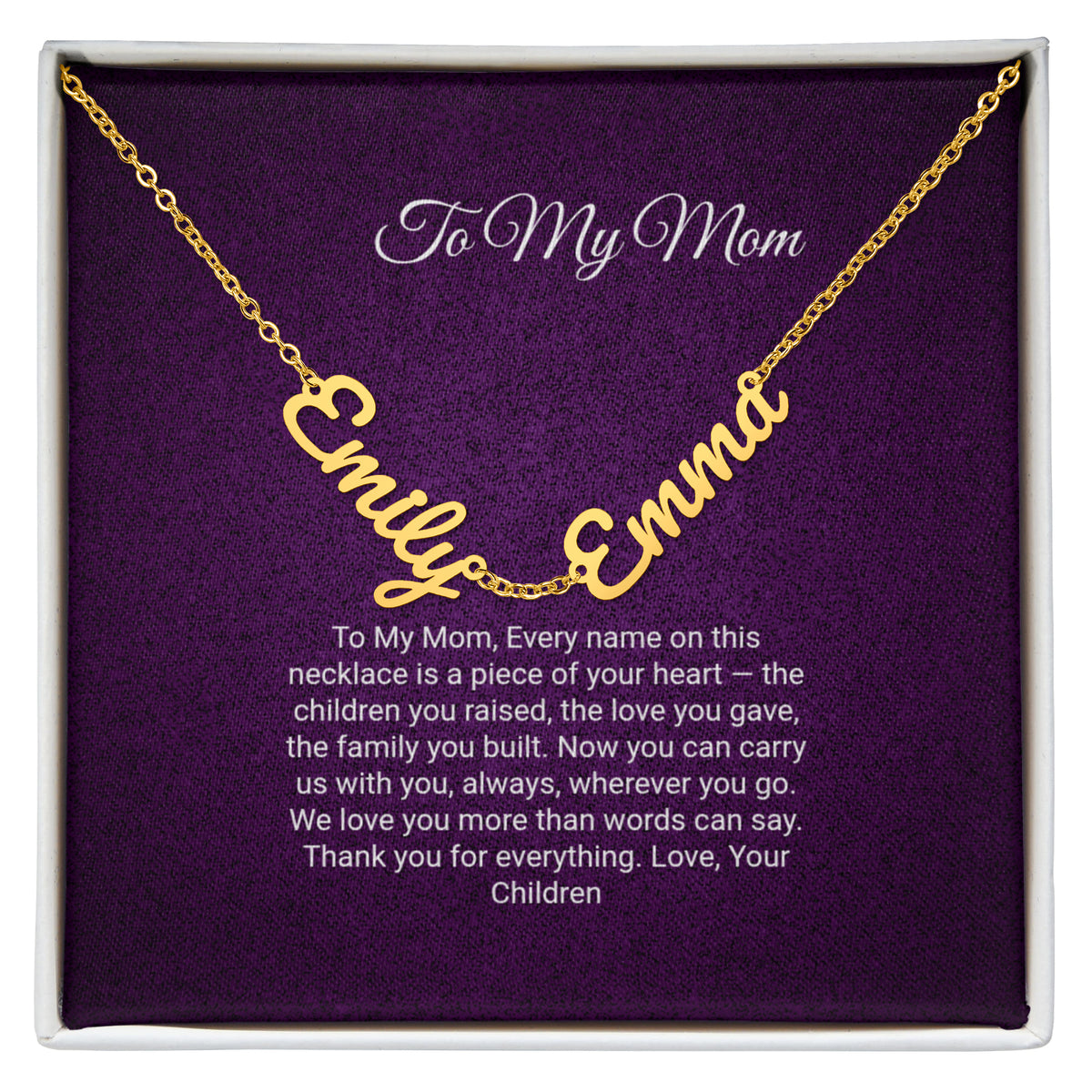 To My Mom Multiple Name Necklace – Personalized 2 or 3 Name Charms in Cursive, Stainless Steel or 18K Gold Finish, Christmas Gift for Mom & Grandma