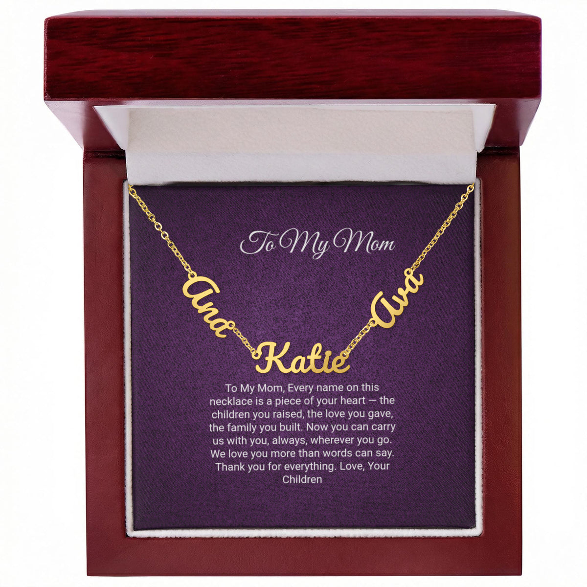 To My Mom Multiple Name Necklace – Personalized 2 or 3 Name Charms in Cursive, Stainless Steel or 18K Gold Finish, Christmas Gift for Mom & Grandma