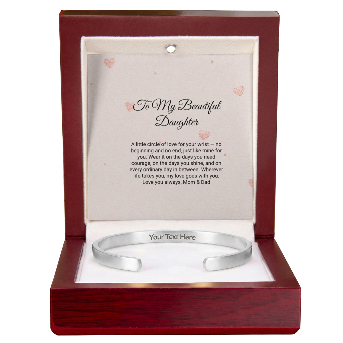 Engraved Cuff Bracelet by Andov Gifts • Personalized Message Bracelet • Christmas Gift for Daughter