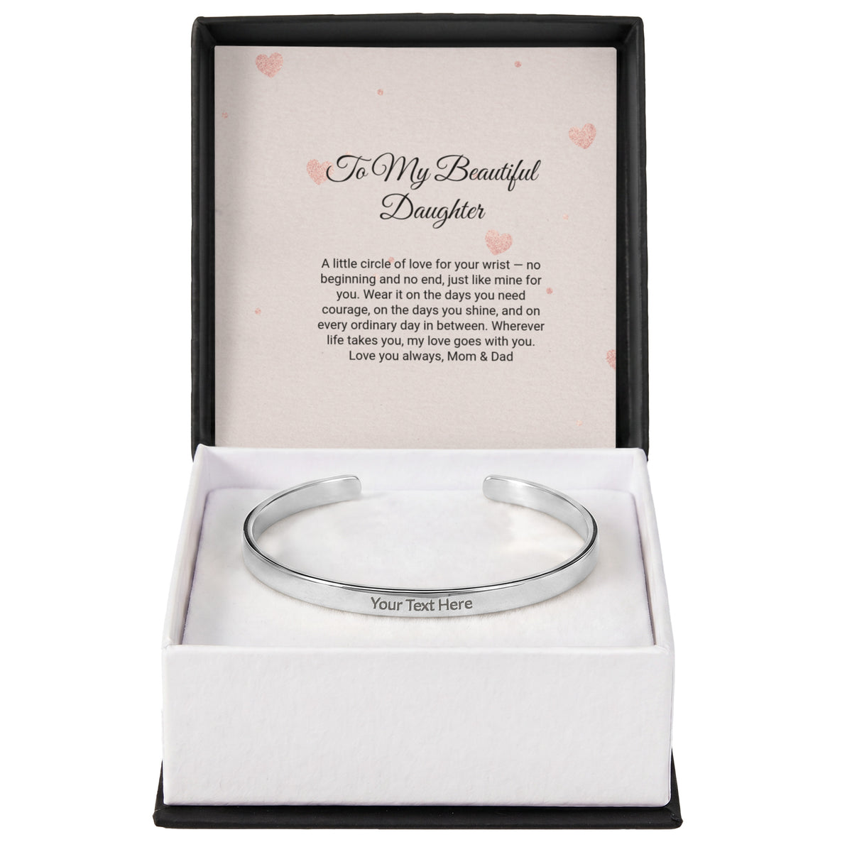 Engraved Cuff Bracelet by Andov Gifts • Personalized Message Bracelet • Christmas Gift for Daughter