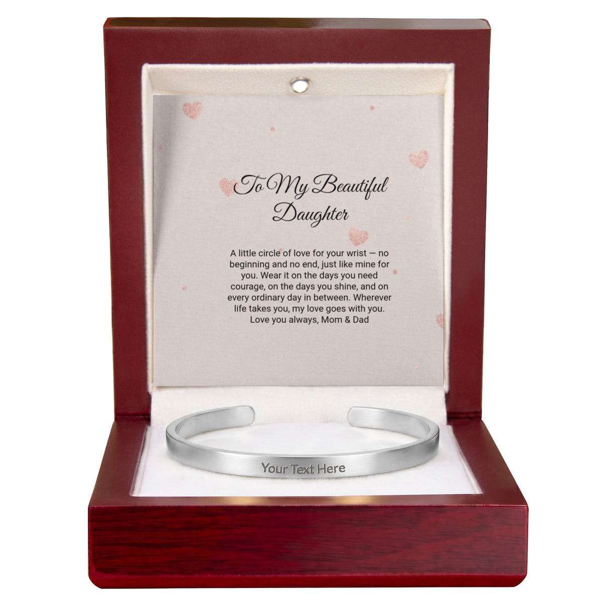 Engraved Cuff Bracelet by Andov Gifts • Personalized Message Bracelet • Christmas Gift for Daughter