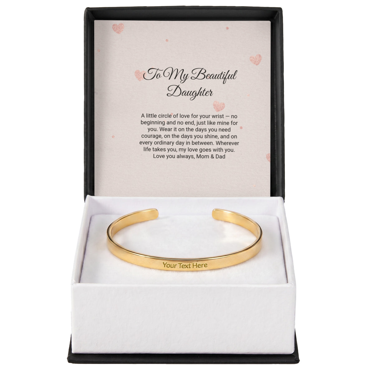 Engraved Cuff Bracelet by Andov Gifts • Personalized Message Bracelet • Christmas Gift for Daughter