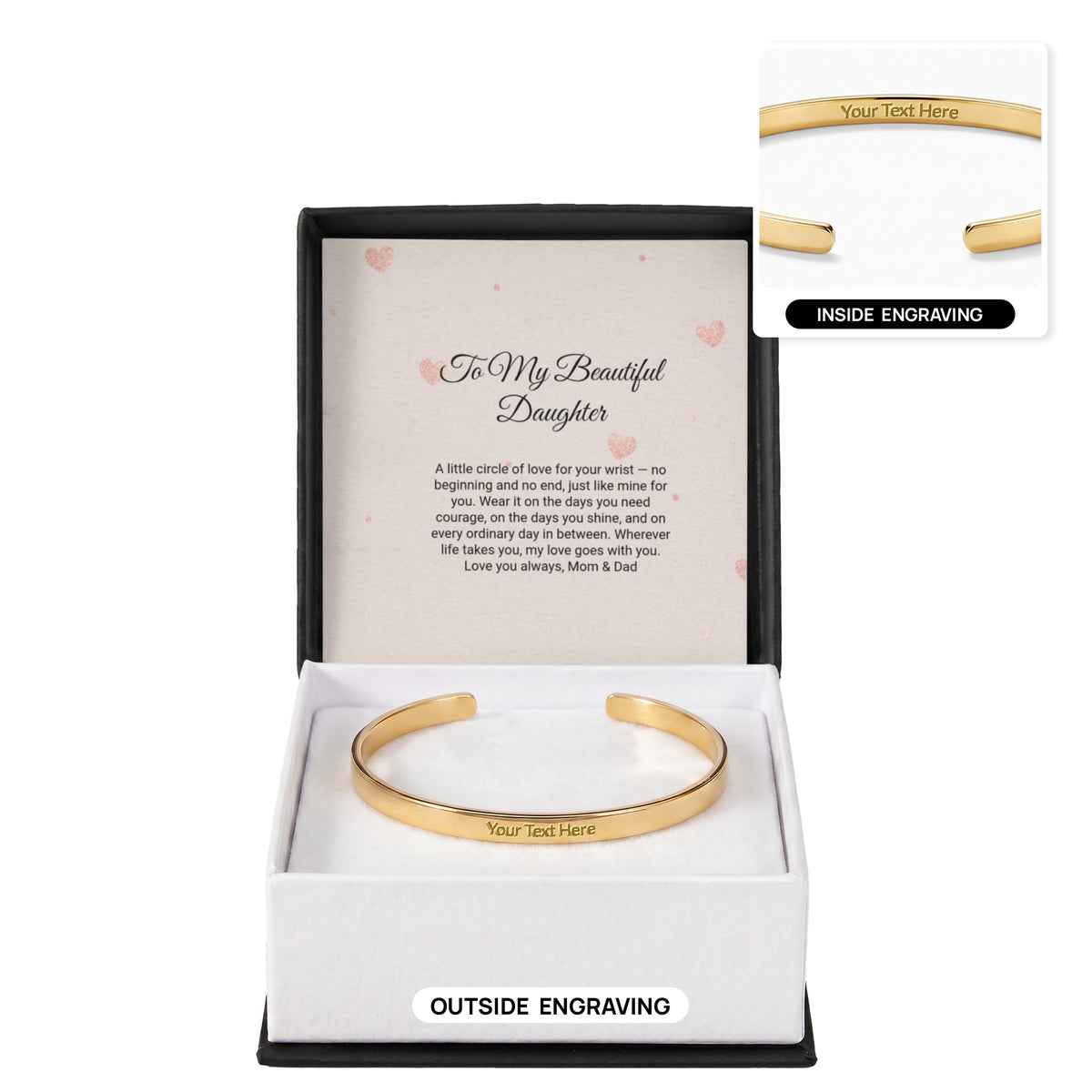 Engraved Cuff Bracelet by Andov Gifts • Personalized Message Bracelet • Christmas Gift for Daughter