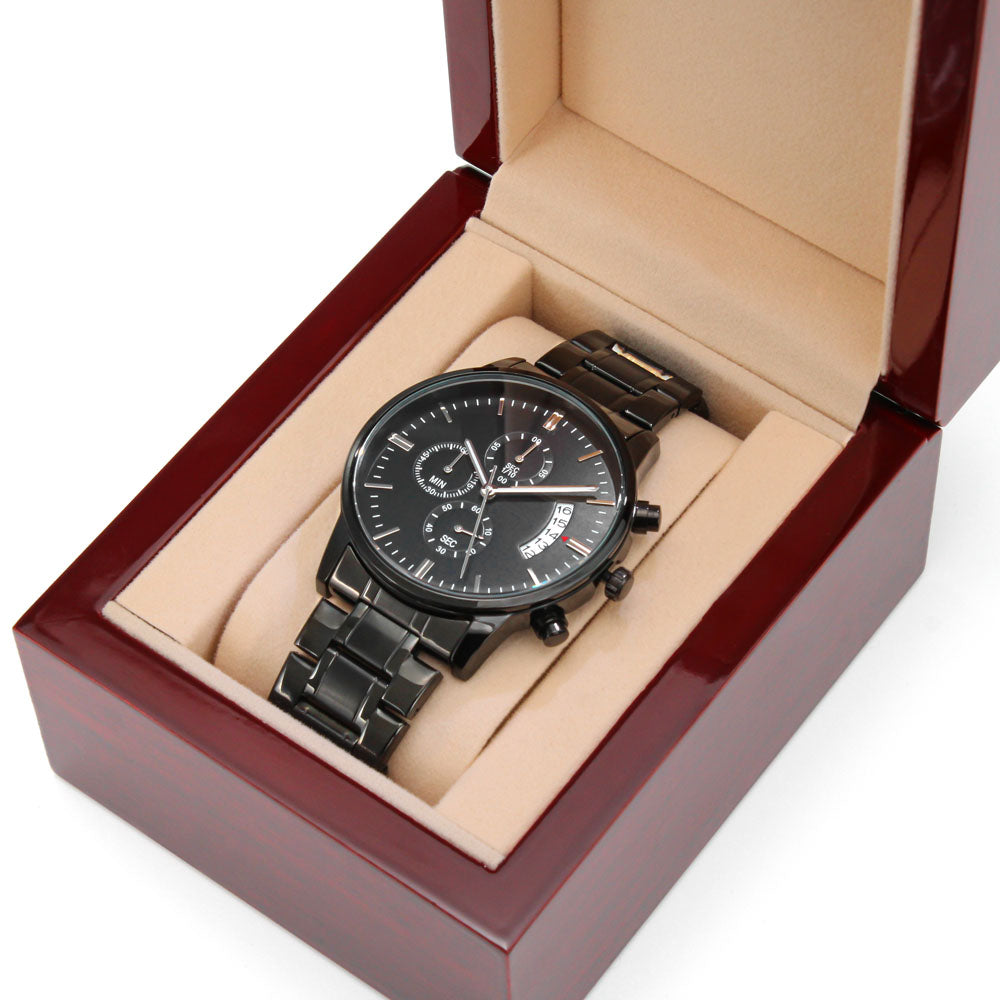 To My Man – Luxury Black Chronograph Watch with Heartfelt Love Message