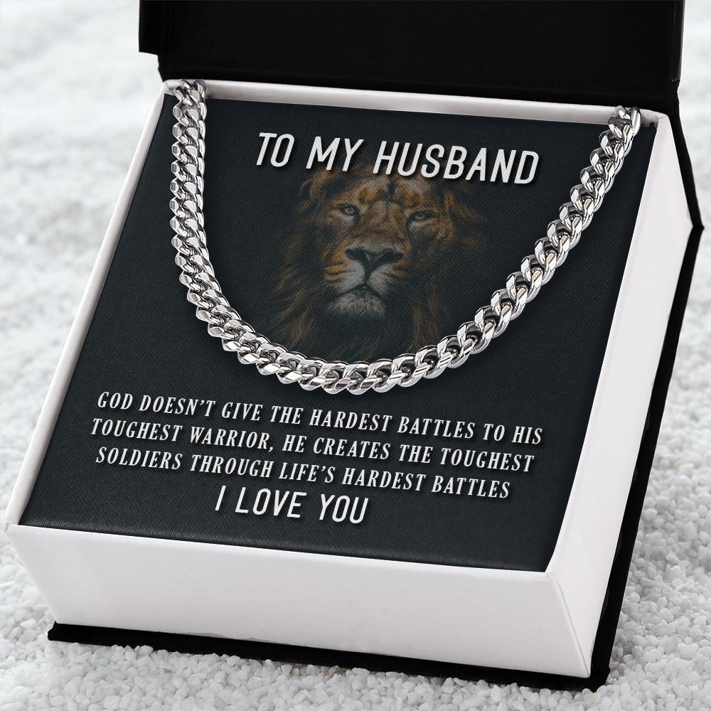 To My Husband, My Toughest Soldier: "Heart of a Lion" Cuban Link Chain