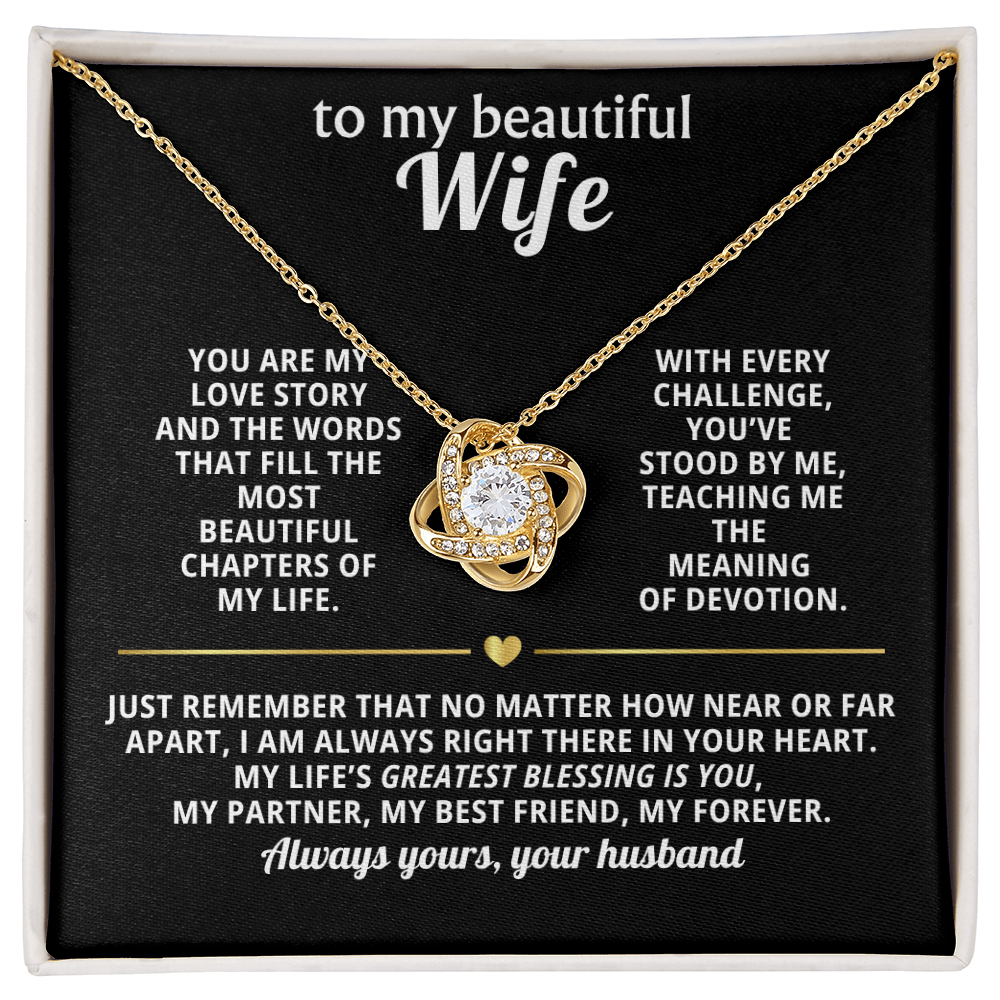 To My  Beautiful Wife Love Knot Necklace with "My Forever" message card from husband