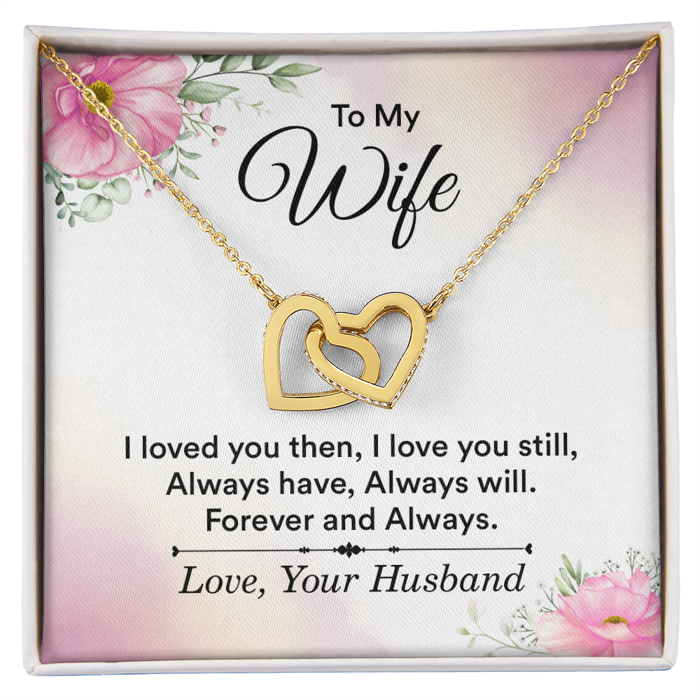 Interlocking hearts necklace romantic gift for wife from husband with love message card