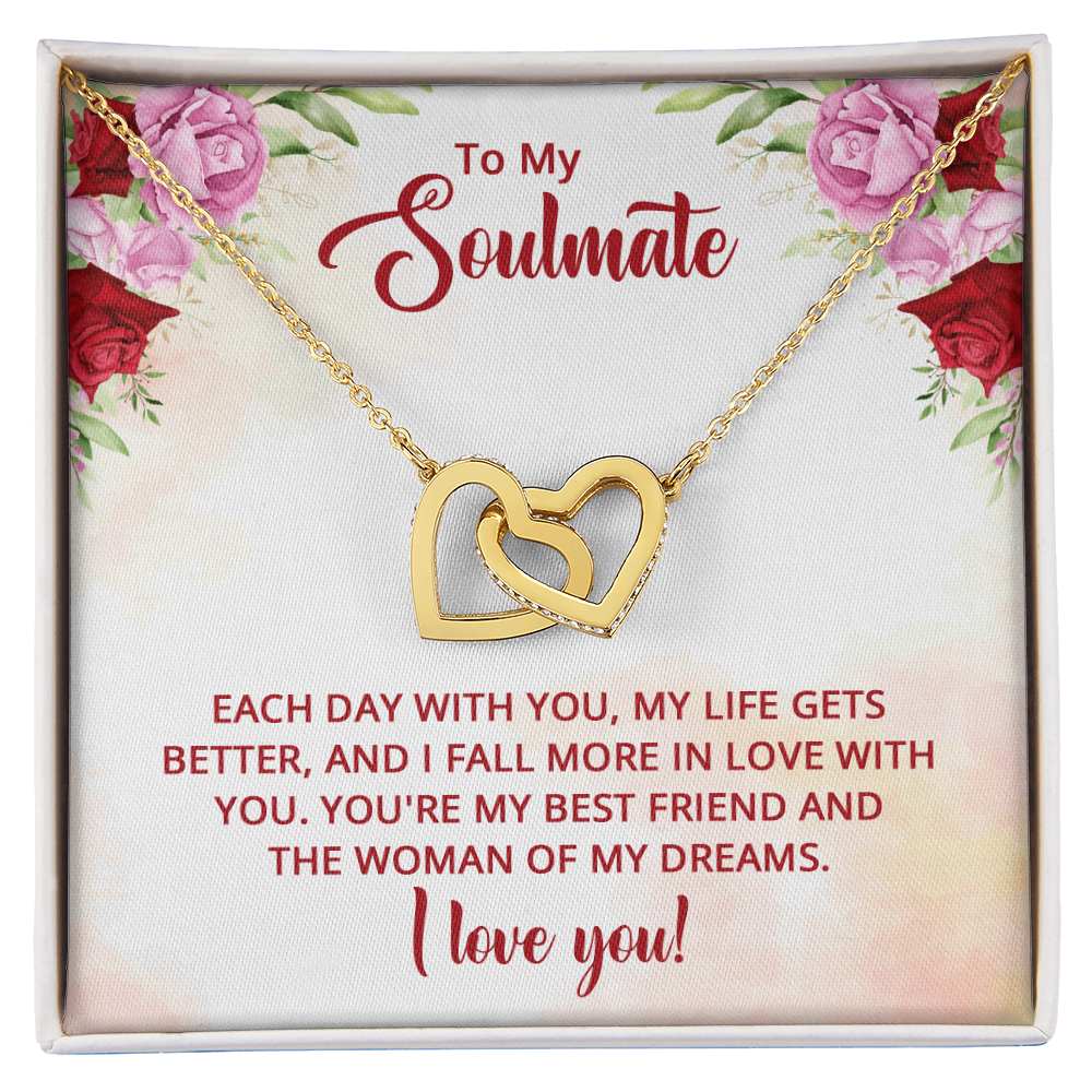 Interlocking hearts necklace with romantic message card for soulmate – perfect gift for wife or girlfriend