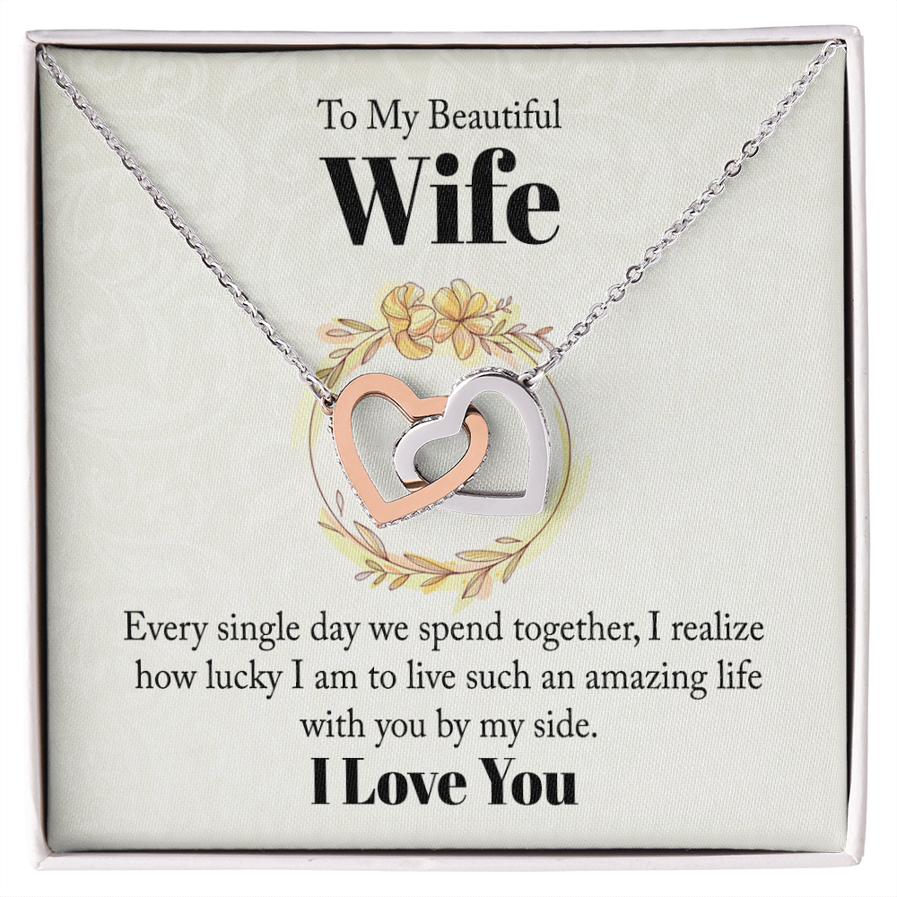 To My Beautiful Wife – Interlocking Hearts Necklace | Romantic Gift for Wife