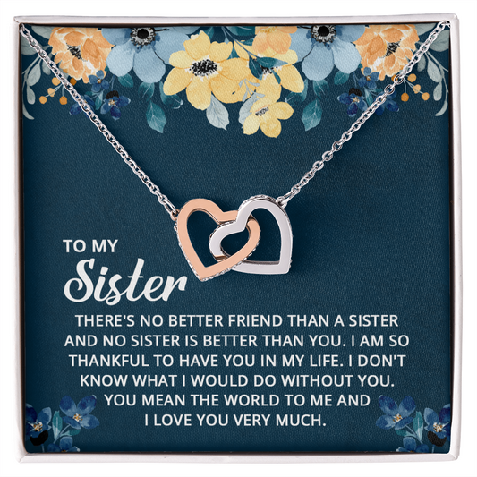 Interlocking hearts necklace gift for sister with loving message card