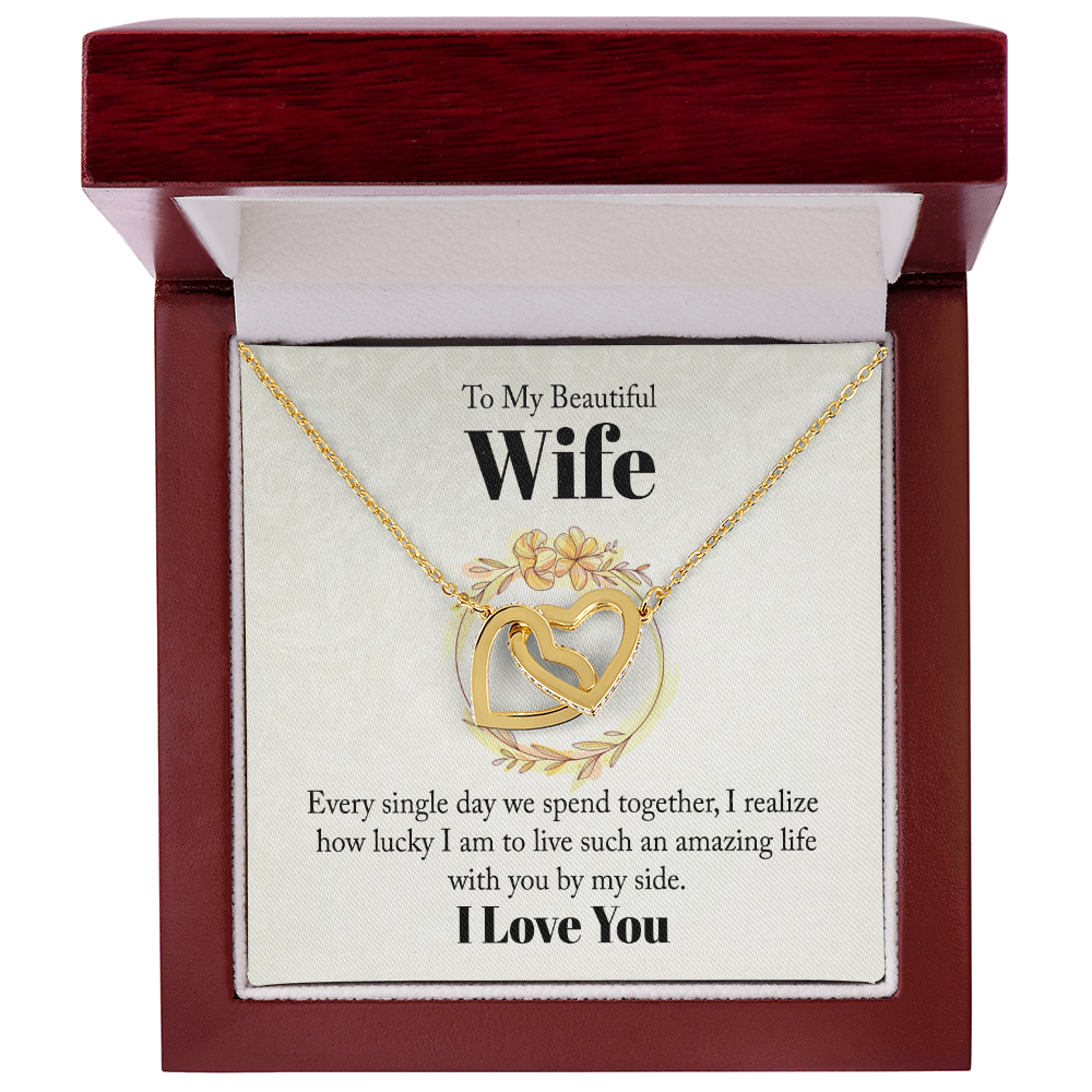 To My Beautiful Wife – Interlocking Hearts Necklace | Romantic Gift for Wife