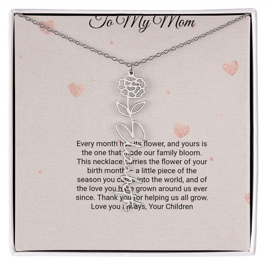 Birth Flower Necklace by Andov Gifts • Custom Name & Birth Month Flower • Christmas Gift for Mom