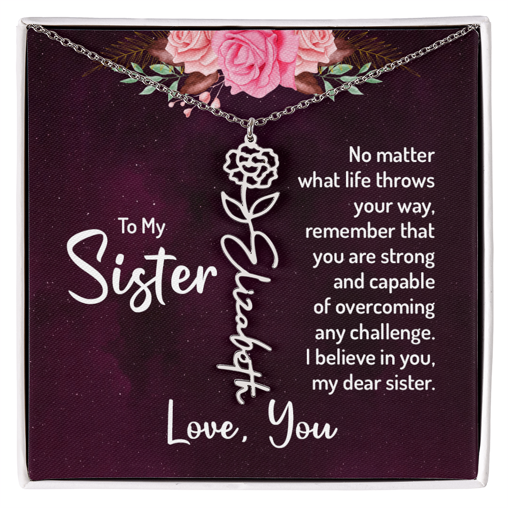 To My Sister Flower Name Necklace