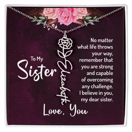 To My Sister Flower Name Necklace