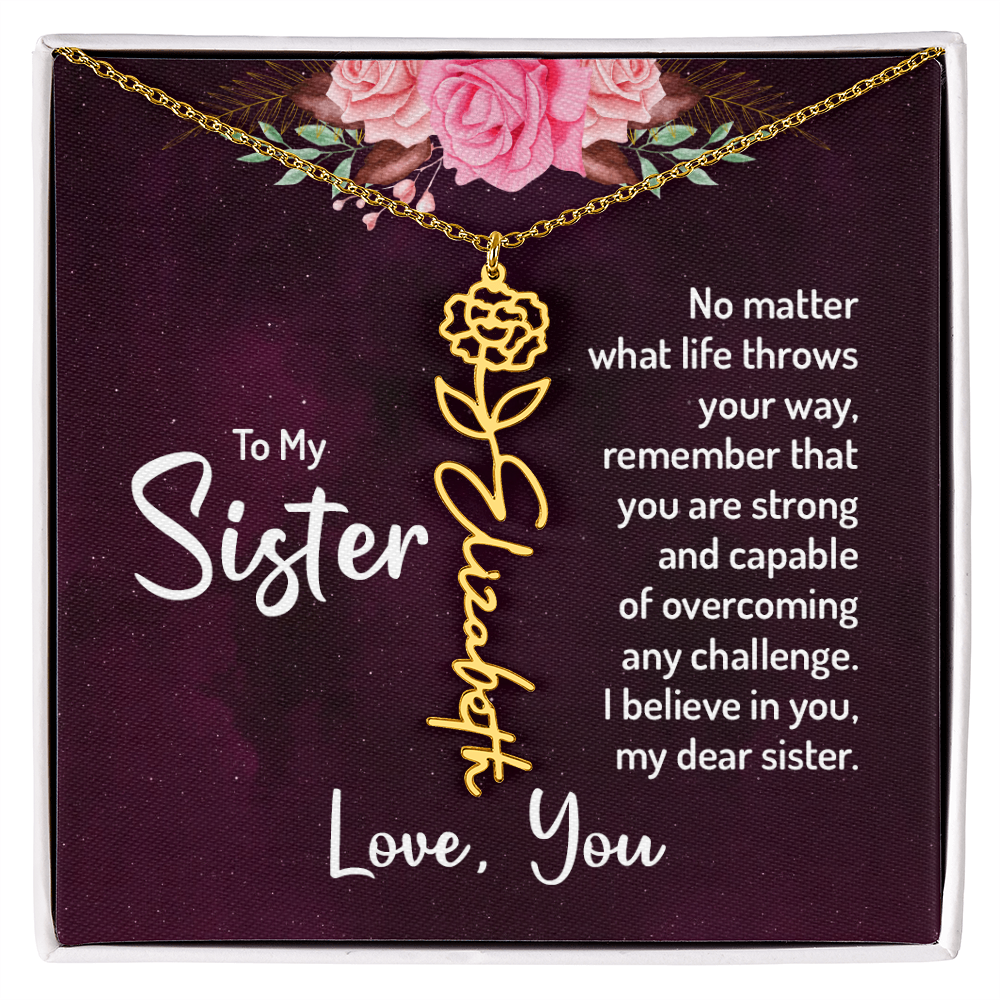 To My Sister Flower Name Necklace