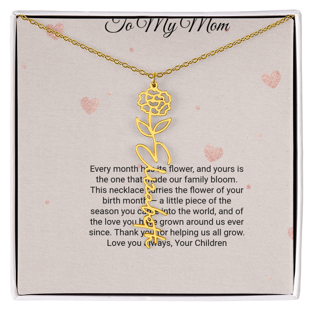 Birth Flower Necklace by Andov Gifts • Custom Name & Birth Month Flower • Christmas Gift for Mom