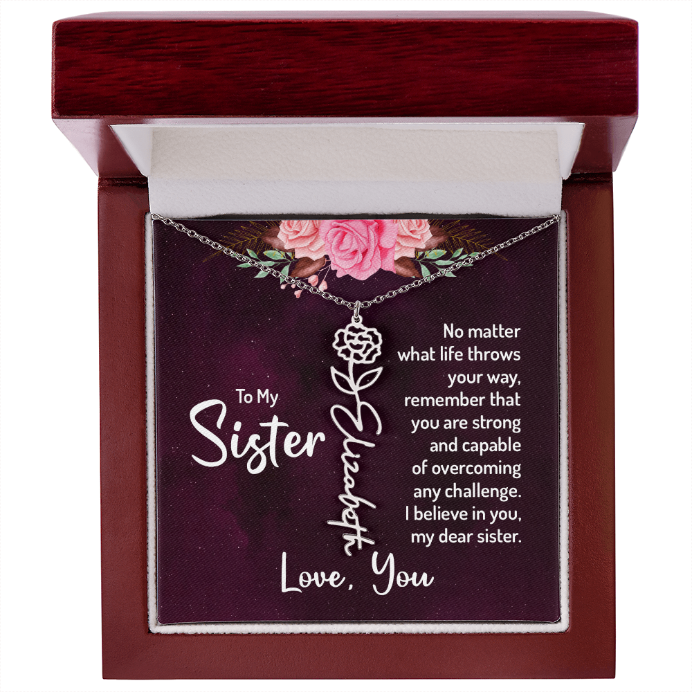 To My Sister Flower Name Necklace