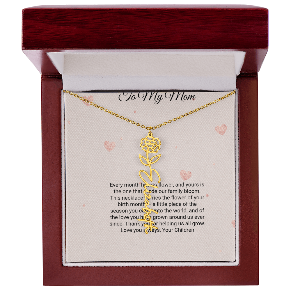 Birth Flower Necklace by Andov Gifts • Custom Name & Birth Month Flower • Christmas Gift for Mom