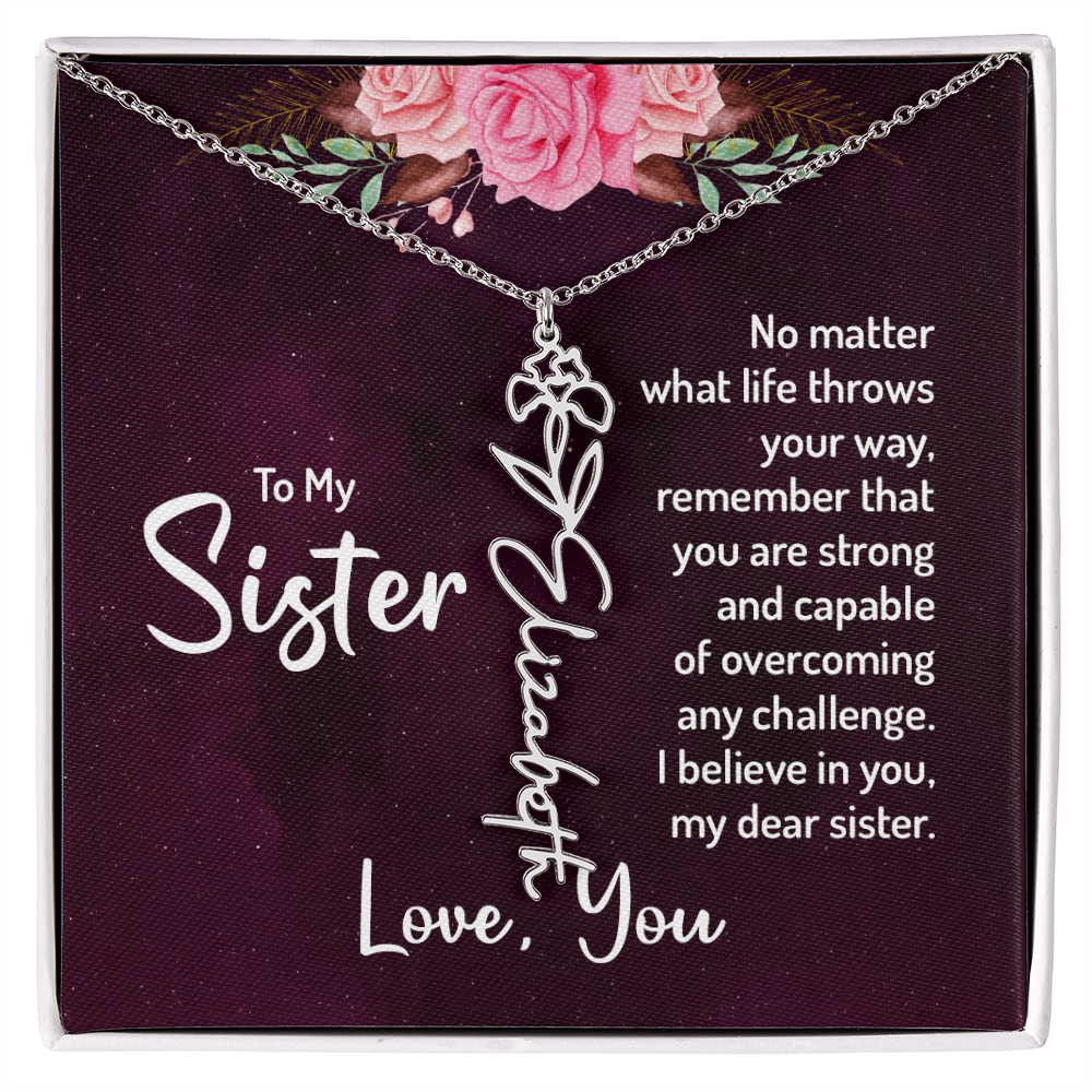 To My Sister Flower Name Necklace