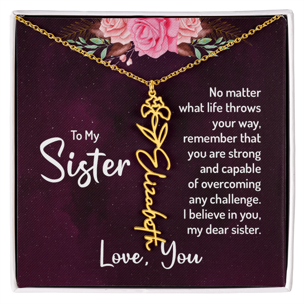 To My Sister Flower Name Necklace