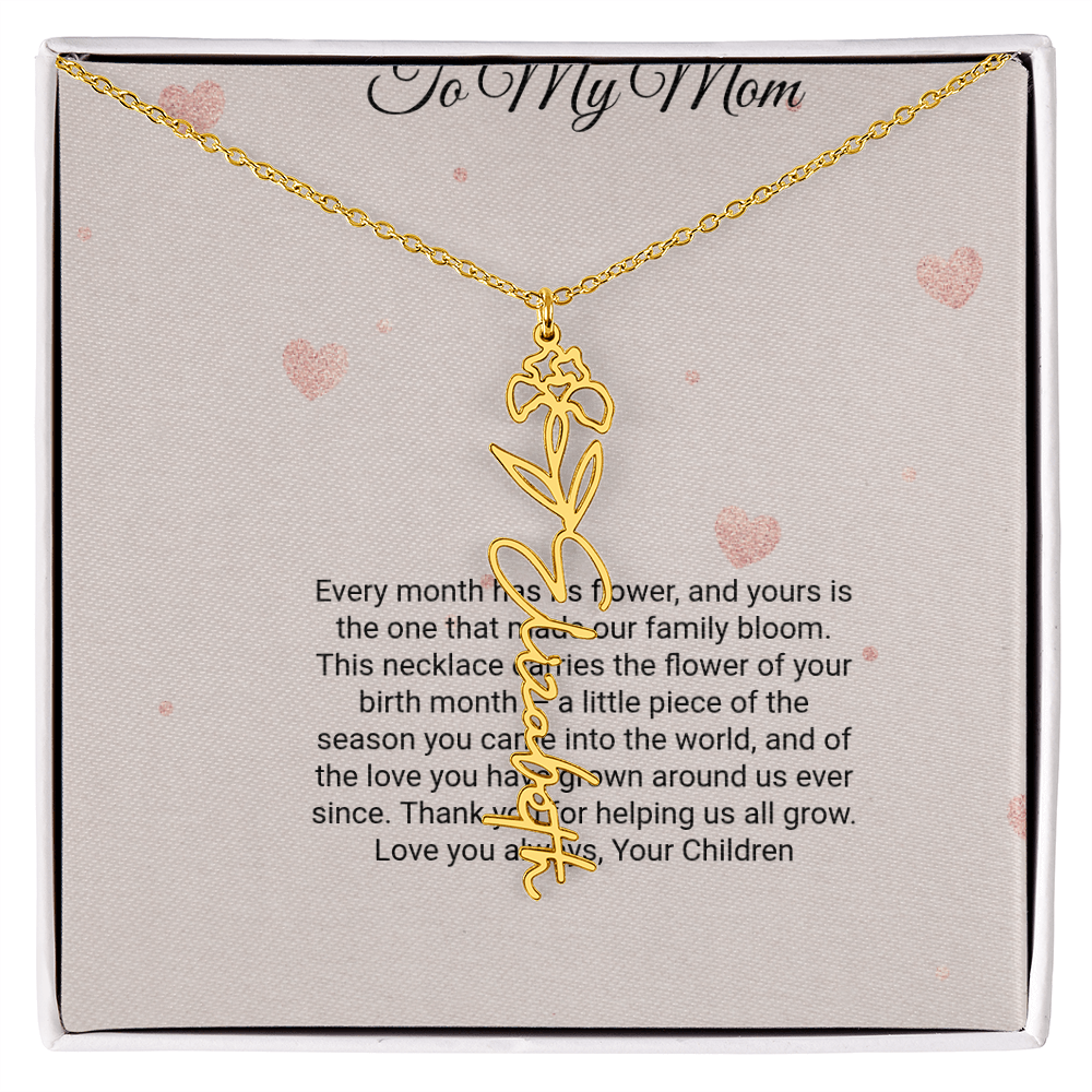 Birth Flower Necklace by Andov Gifts • Custom Name & Birth Month Flower • Christmas Gift for Mom