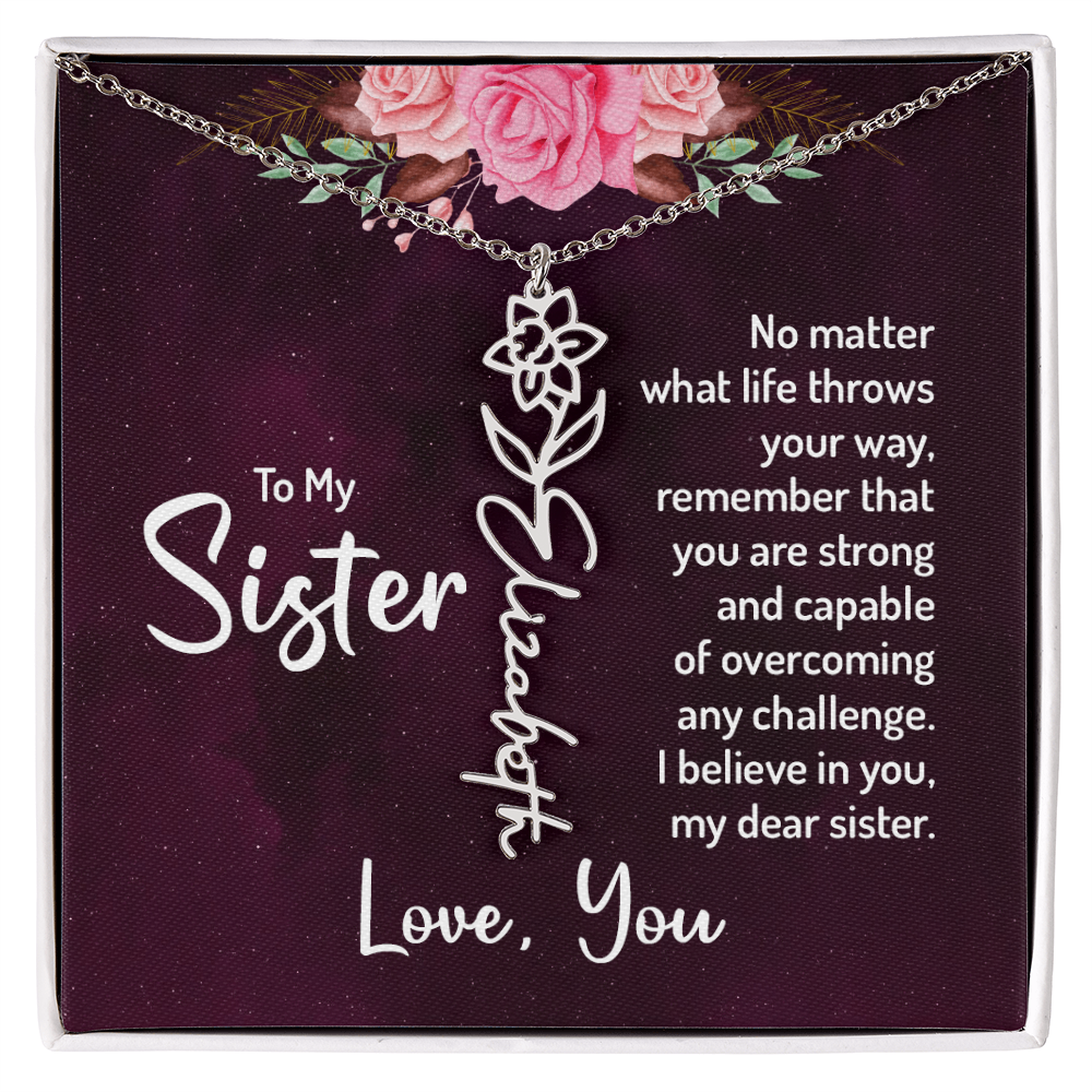 To My Sister Flower Name Necklace