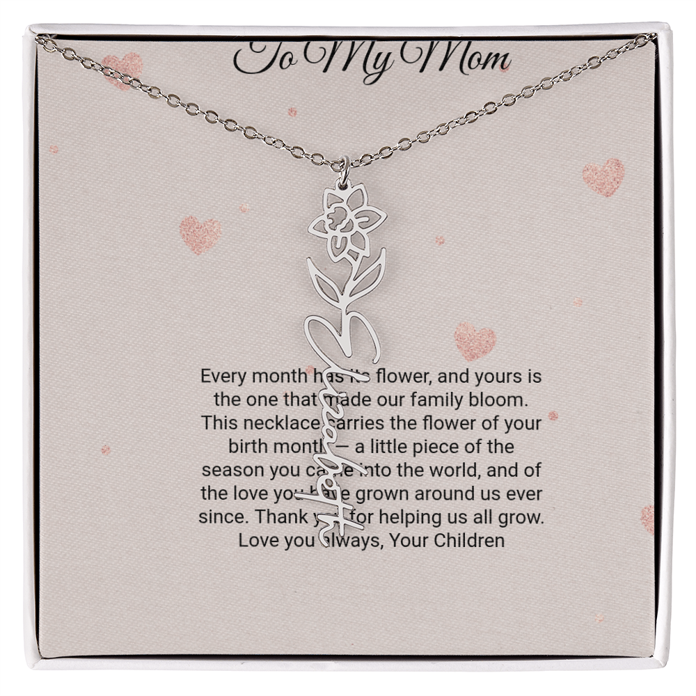 Birth Flower Necklace by Andov Gifts • Custom Name & Birth Month Flower • Christmas Gift for Mom
